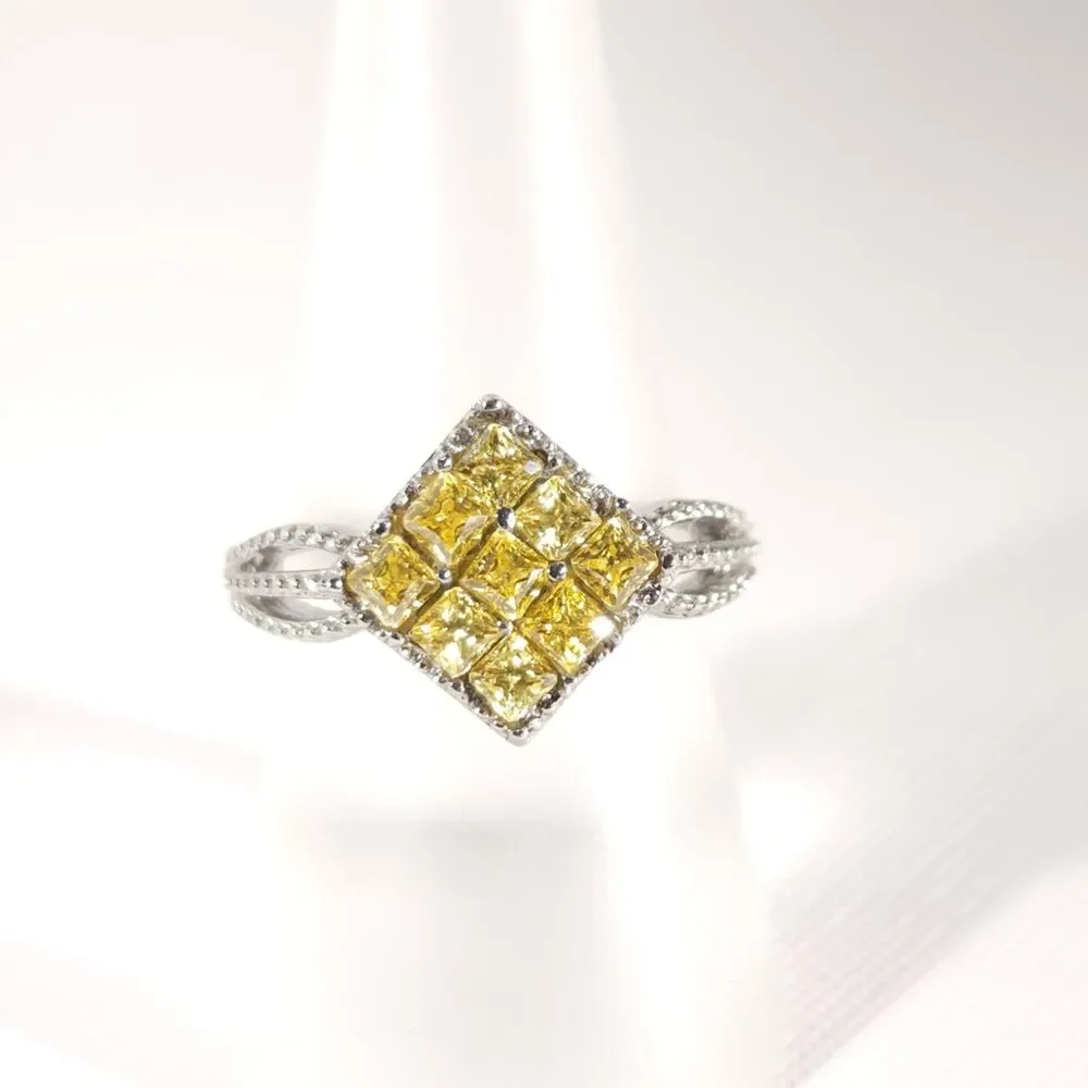 Set of Ring and Pendant Necklace Simulated Yellow Diamond with Chain SIZE 6